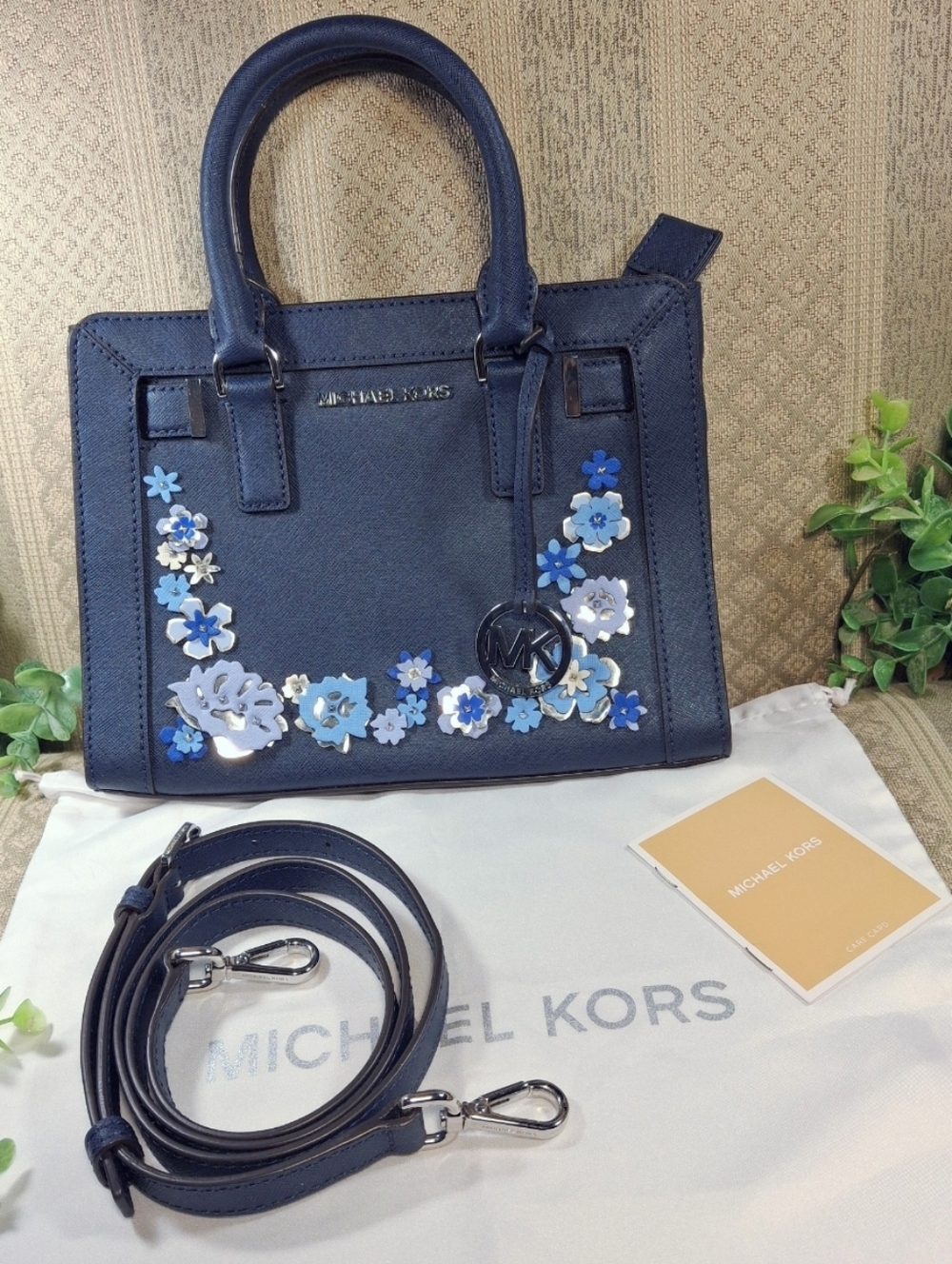NWT Michael Kors Dillon Navy 3D Floral Applique Crossbody Bag
